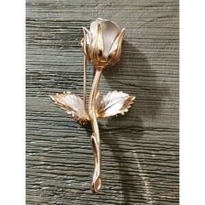 Gold Silver Tone Rose Vintage Brooch Pin
